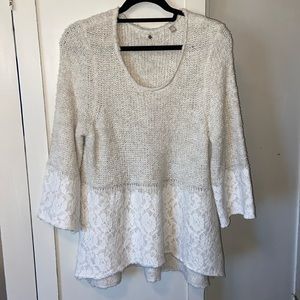 Knitted & Knotted Sweater with Lace Detail